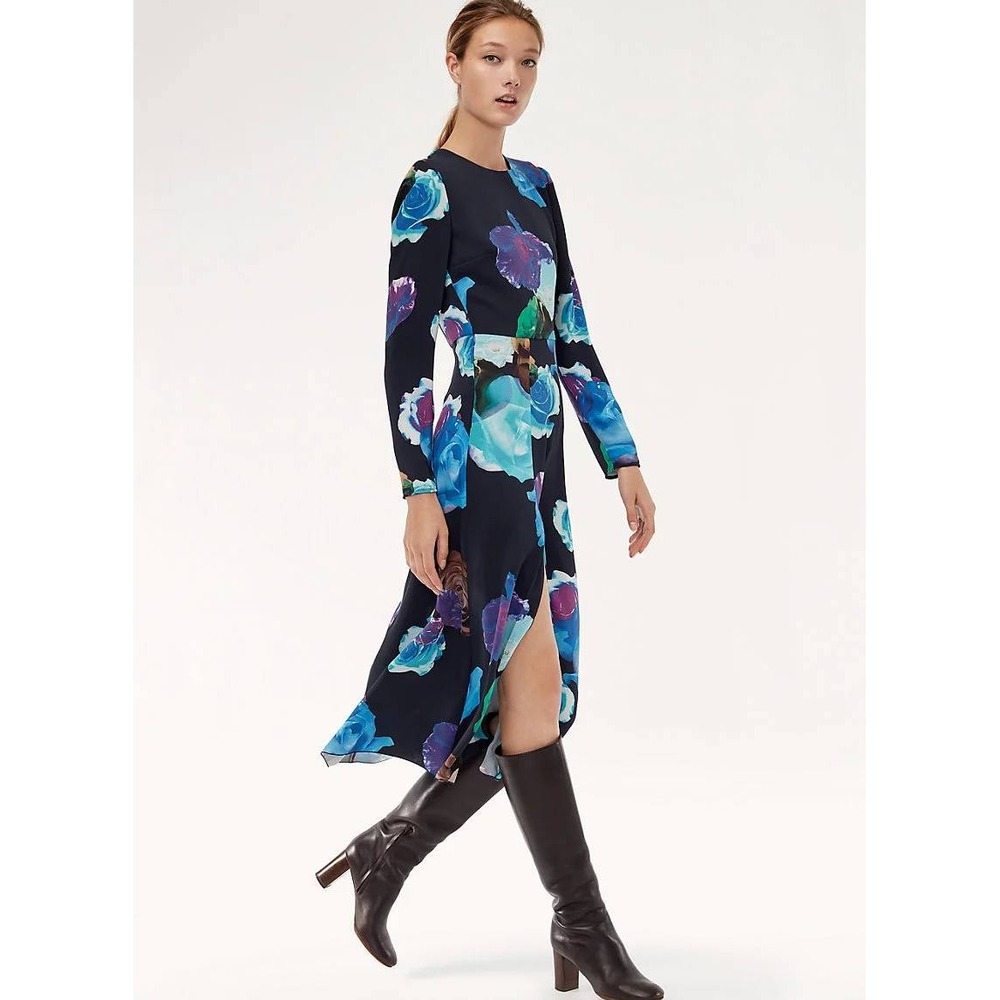 Babaton Aritzia Maxwell Floral Long Sleeve Midi Dress Black Blue Purple Size 8